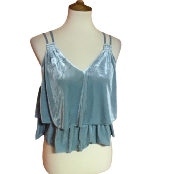 Y2K Xhilaration Blue Velvet Tiered Camisole Spaghetti Strap Top - Picture 2 of 10
